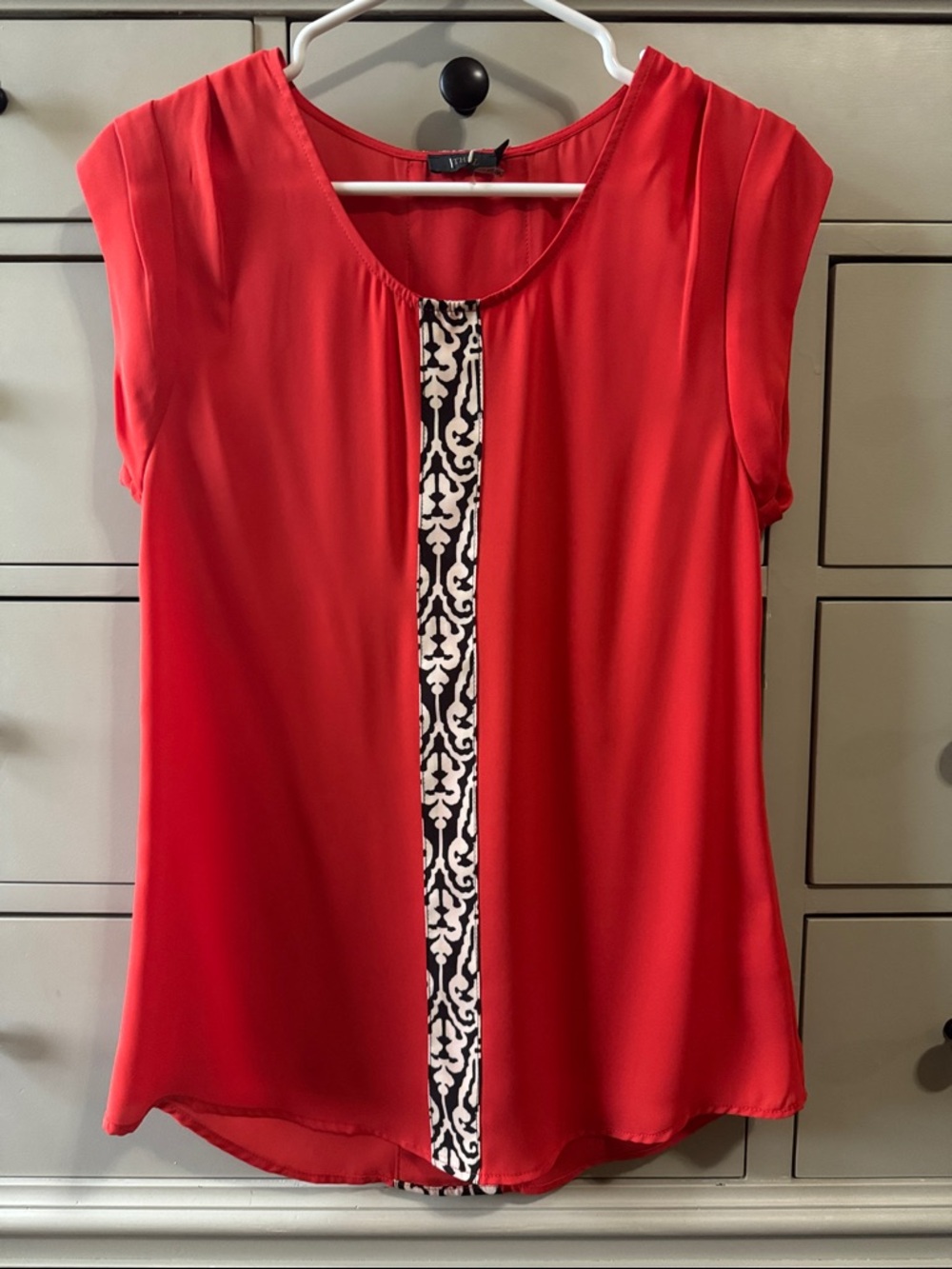 THML Red Sleeveless Blouse with Black-and-White Center Trim